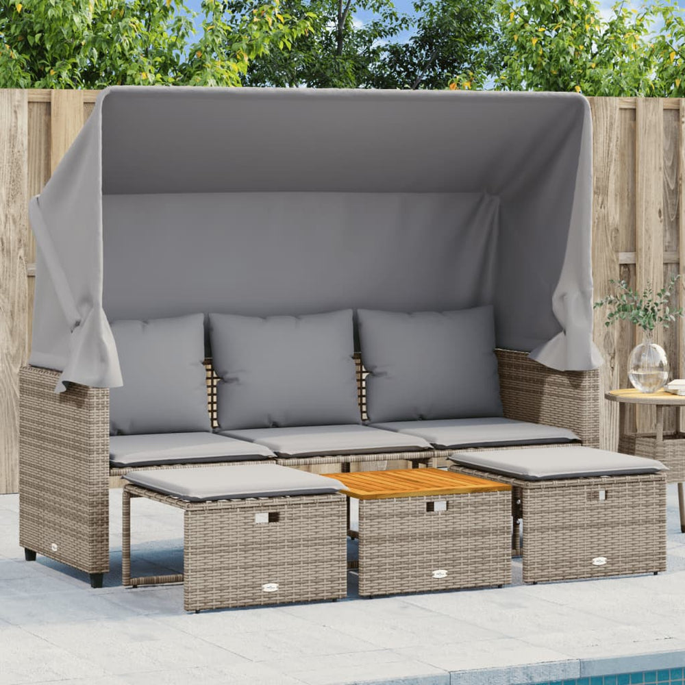 Gartensofa 3-Sitzer mit Dach & Hocker, Grau