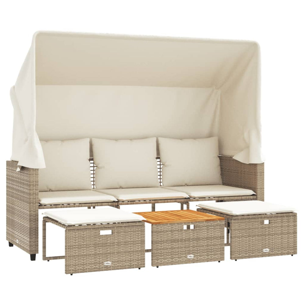 3-Sitzer Outdoor Sofa mit Dach & Hockern