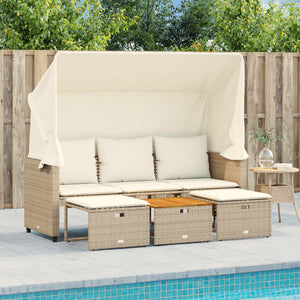 3-Sitzer Outdoor Sofa mit Dach & Hockern