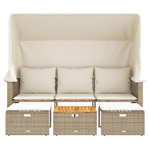 3-Sitzer Outdoor Sofa mit Dach & Hockern