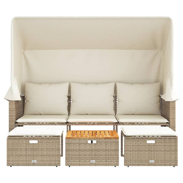 3-Sitzer Outdoor Sofa mit Dach & Hockern