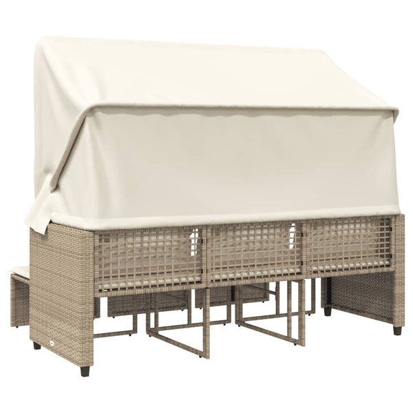3-Sitzer Outdoor Sofa mit Dach & Hockern