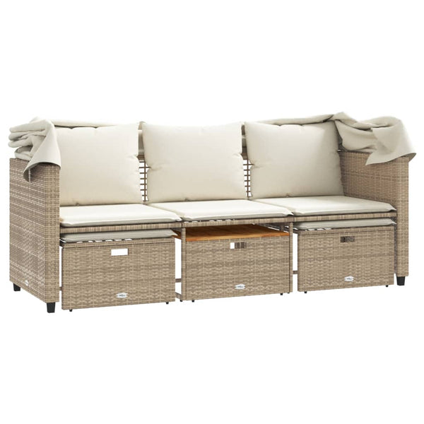 3-Sitzer Outdoor Sofa mit Dach & Hockern