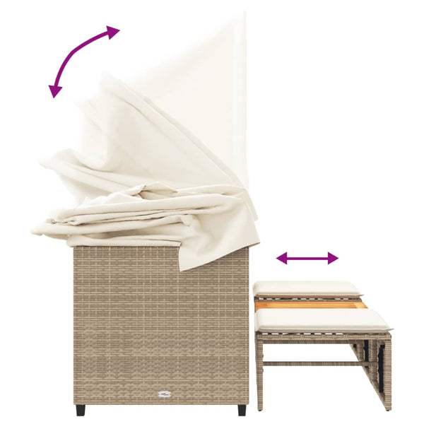 3-Sitzer Outdoor Sofa mit Dach & Hockern