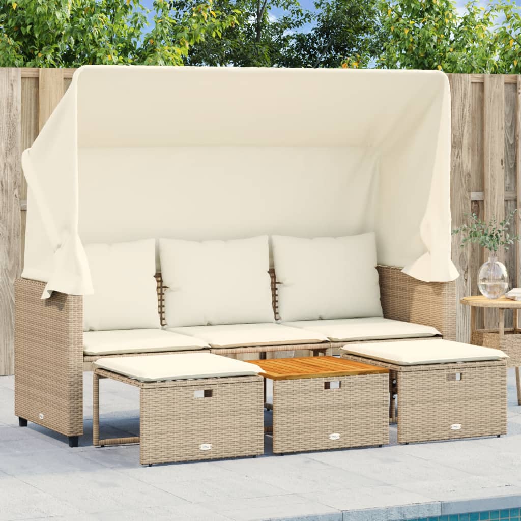 3-Sitzer Outdoor Sofa mit Dach & Hockern