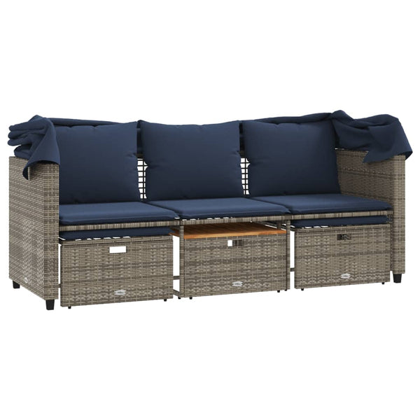 Gartensofa 3-Sitzer mit Baldachin Grau