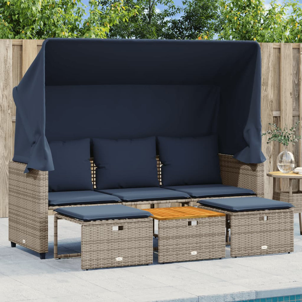 Gartensofa 3-Sitzer mit Baldachin Grau