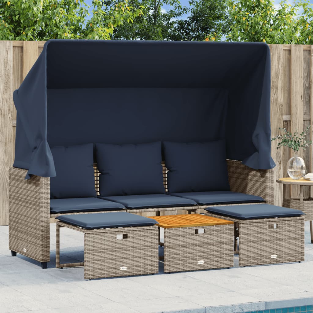Gartensofa 3-Sitzer mit Baldachin Grau