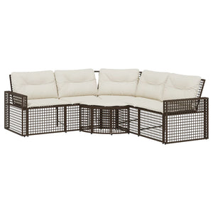 vidaXL Canapé de jardin d'angle avec coussins et pouf Marron Résine tressée