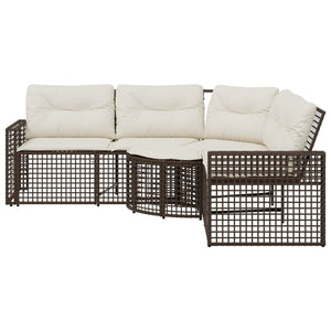 vidaXL Canapé de jardin d'angle avec coussins et pouf Marron Résine tressée