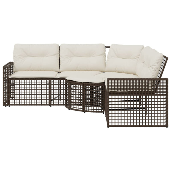 vidaXL Canapé de jardin d'angle avec coussins et pouf Marron Résine tressée
