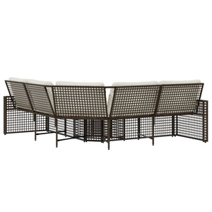 vidaXL Canapé de jardin d'angle avec coussins et pouf Marron Résine tressée