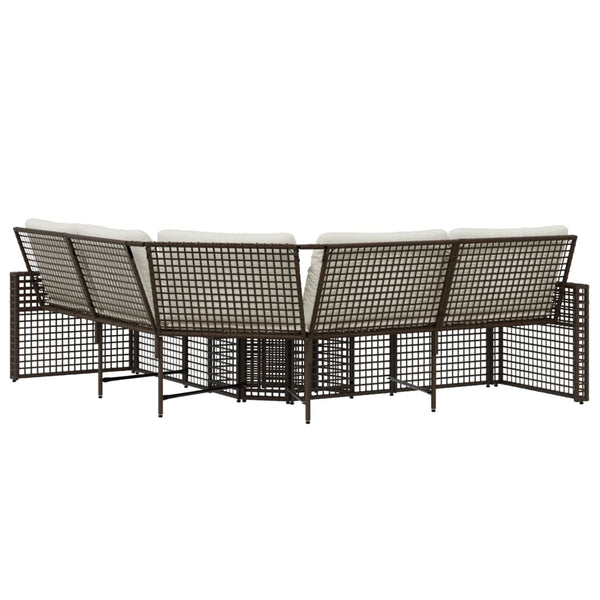 vidaXL Canapé de jardin d'angle avec coussins et pouf Marron Résine tressée