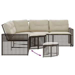 vidaXL Canapé de jardin d'angle avec coussins et pouf Marron Résine tressée