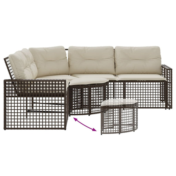 vidaXL Canapé de jardin d'angle avec coussins et pouf Marron Résine tressée