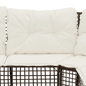 vidaXL Canapé de jardin d'angle avec coussins et pouf Marron Résine tressée