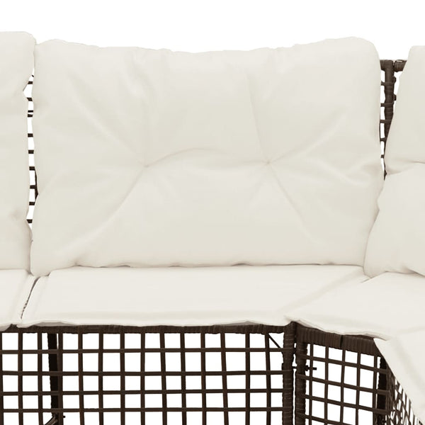 vidaXL Canapé de jardin d'angle avec coussins et pouf Marron Résine tressée