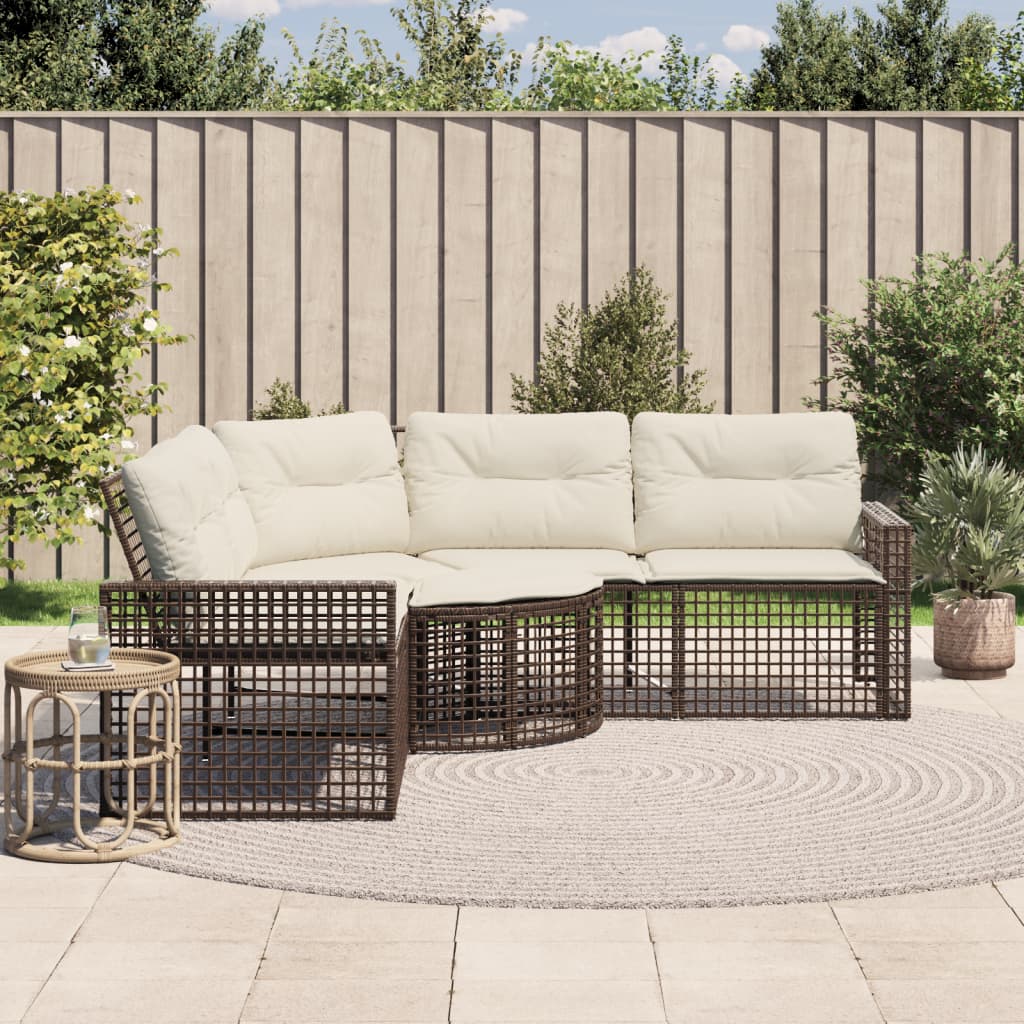 vidaXL Canapé de jardin d'angle avec coussins et pouf Marron Résine tressée