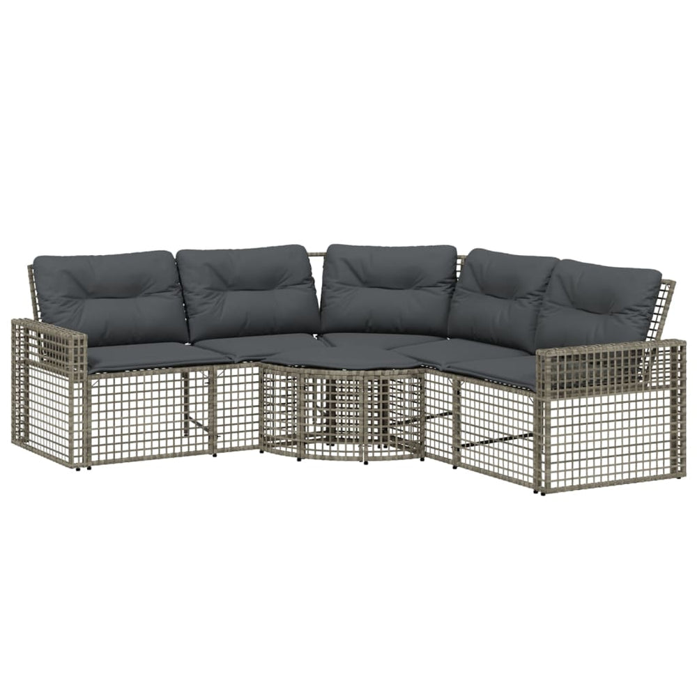 Gartensofa L-Form Grau Poly Rattan mit Kissen