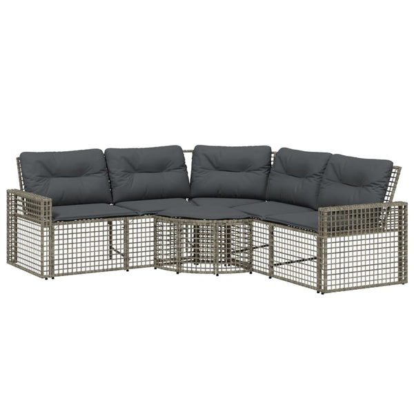Gartensofa L-Form Grau Poly Rattan mit Kissen