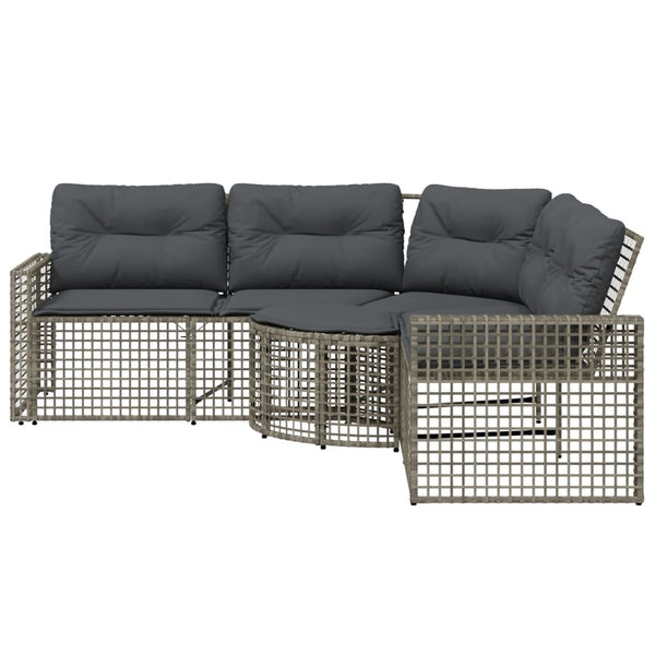 Gartensofa L-Form Grau Poly Rattan mit Kissen