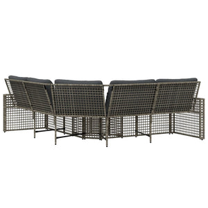 Gartensofa L-Form Grau Poly Rattan mit Kissen