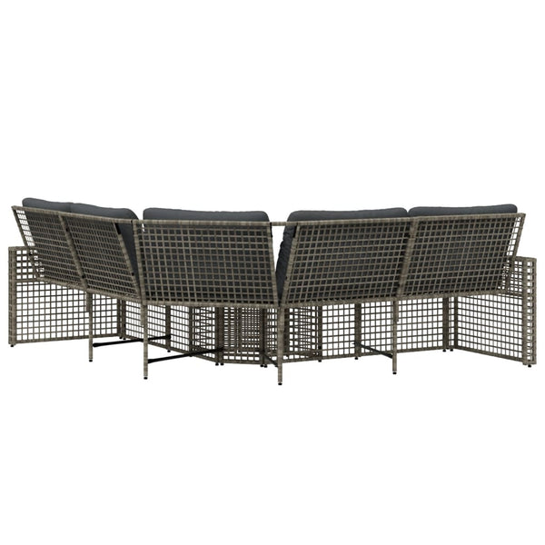Gartensofa L-Form Grau Poly Rattan mit Kissen