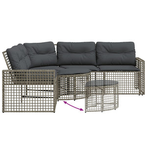 Gartensofa L-Form Grau Poly Rattan mit Kissen