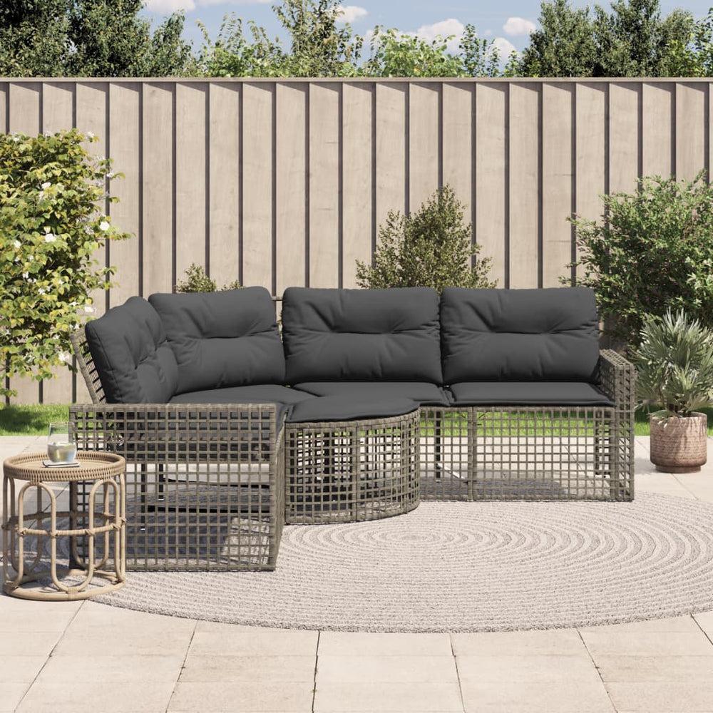 Gartensofa L-Form Grau Poly Rattan mit Kissen