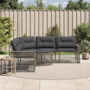 Gartensofa L-Form Grau Poly Rattan mit Kissen