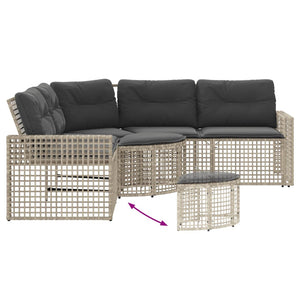 L-förmiges Gartensofa mit Fußbank Hellgrau