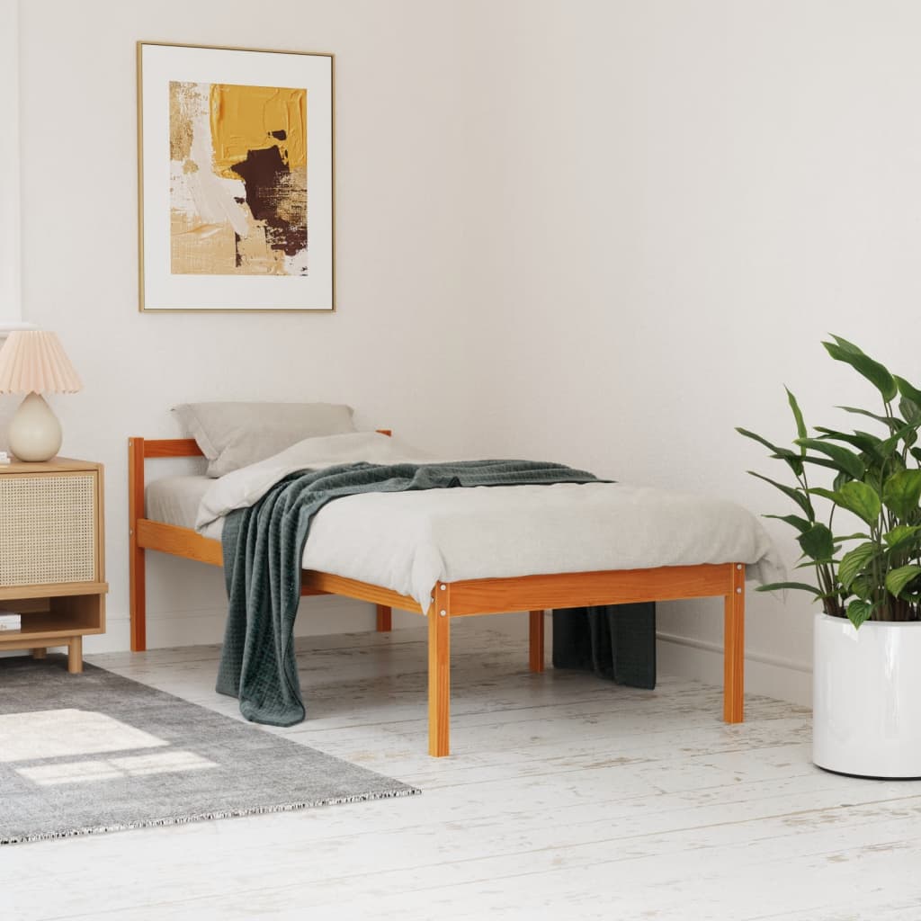 Seniorenbett 75x190 cm Kiefer Massivholz Wachsbraun