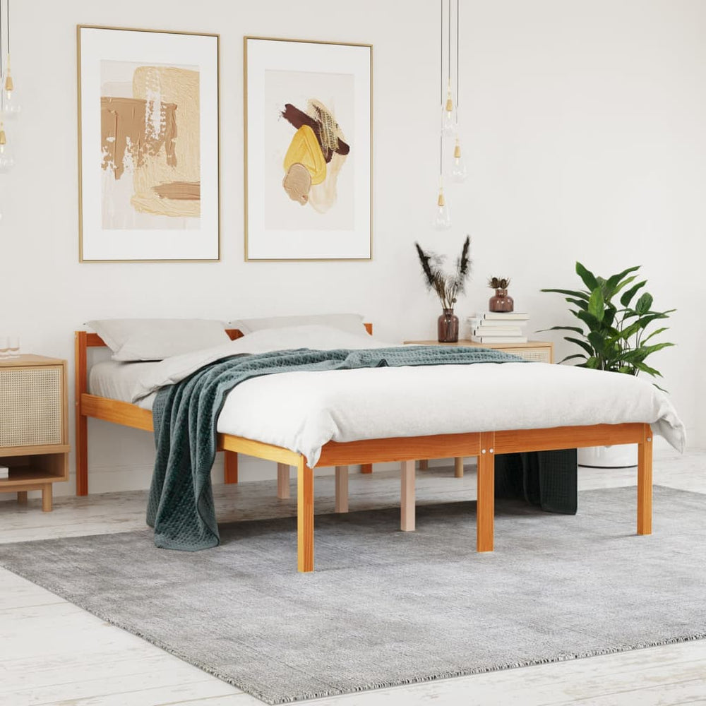 Seniorenbett Wachsbraun 135x190 cm Kiefer Massivholz