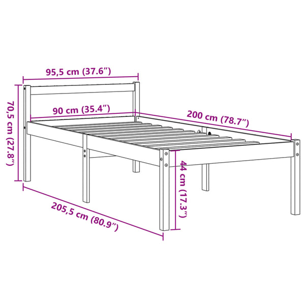 vidaXL Lit pour personnes âgées ciré marron 90x200 cm Bois de pin massif