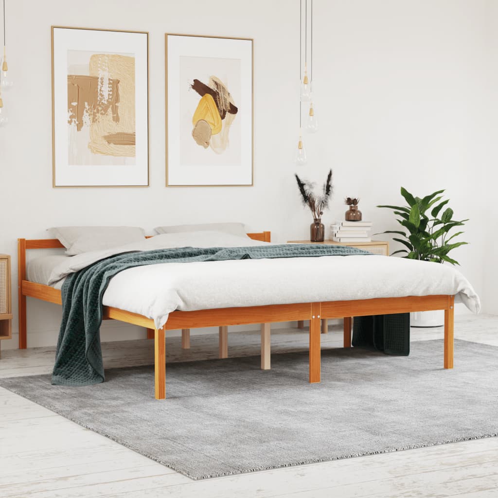 vidaXL Lit pour personnes âgées ciré marron 150x200 cm bois de pin massif