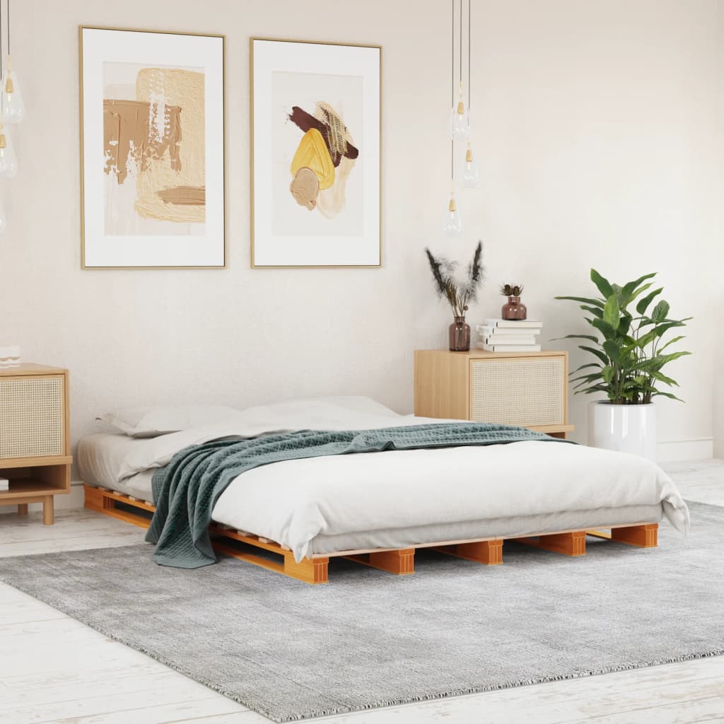 Palettenbett 140x200 cm Kiefer Massivholz Braun