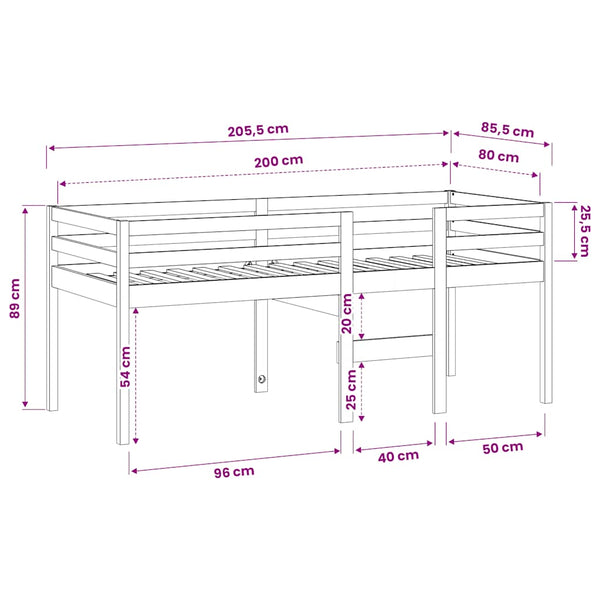 Hochbett 80x200 cm Kiefer Massivholz Wachsbraun