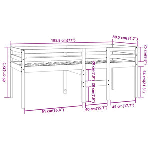 Hochbett Kiefer 75x190 cm Wachsbraun