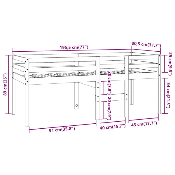 Hochbett Kiefer 75x190 cm Wachsbraun