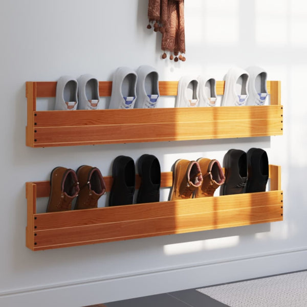 Wand Schuhregale Massivholz, 2er Set