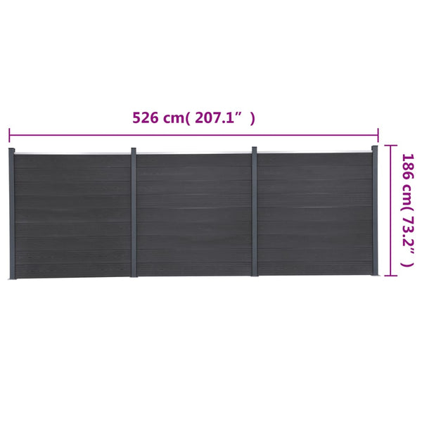 WPC Zaunelement Set Grau 526x186 cm