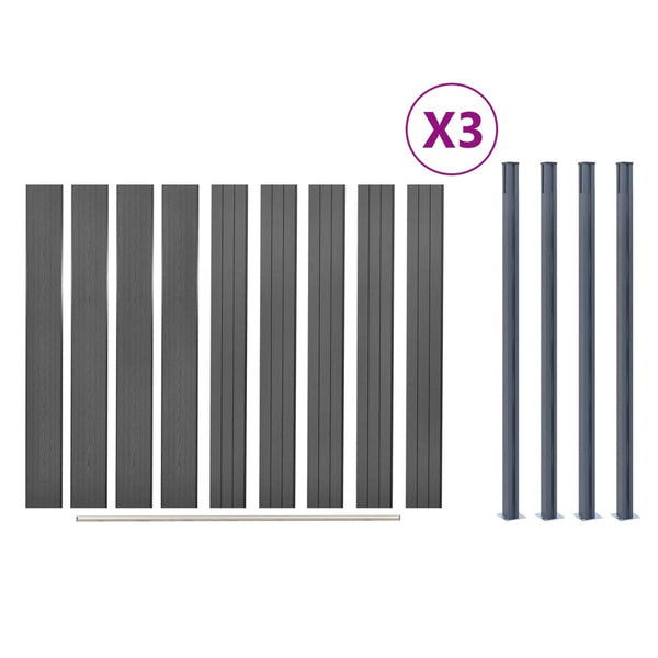WPC Zaunelement Set Grau 526x186 cm