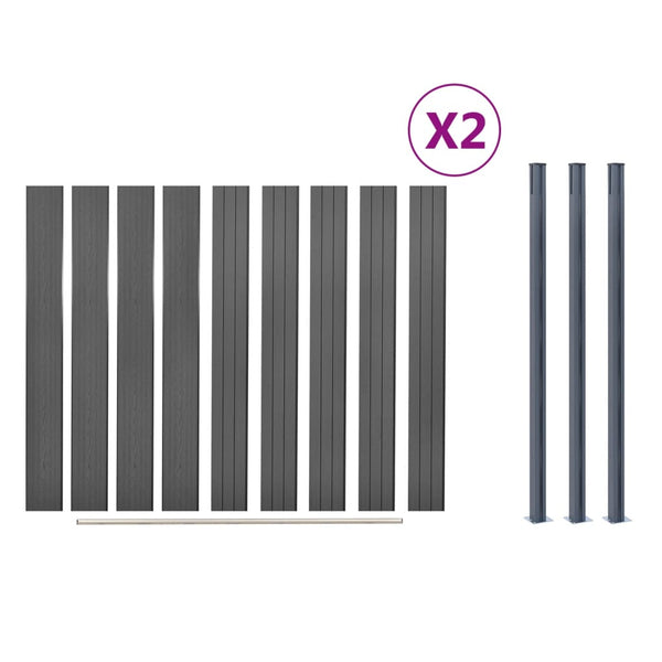 WPC Zaunelement Set Grau 353x186 cm