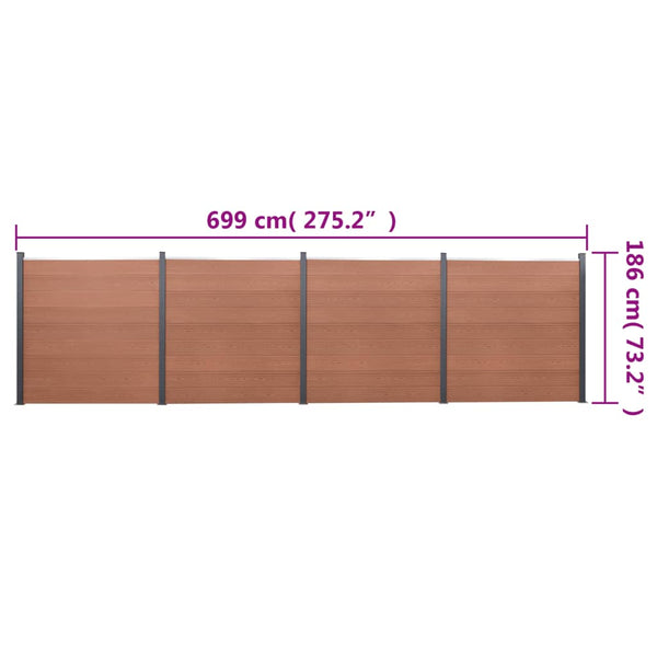 WPC Zaunelement-Set Braun 699x186 cm