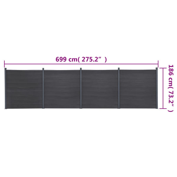 WPC Zaunelement-Set Grau 699x186 cm
