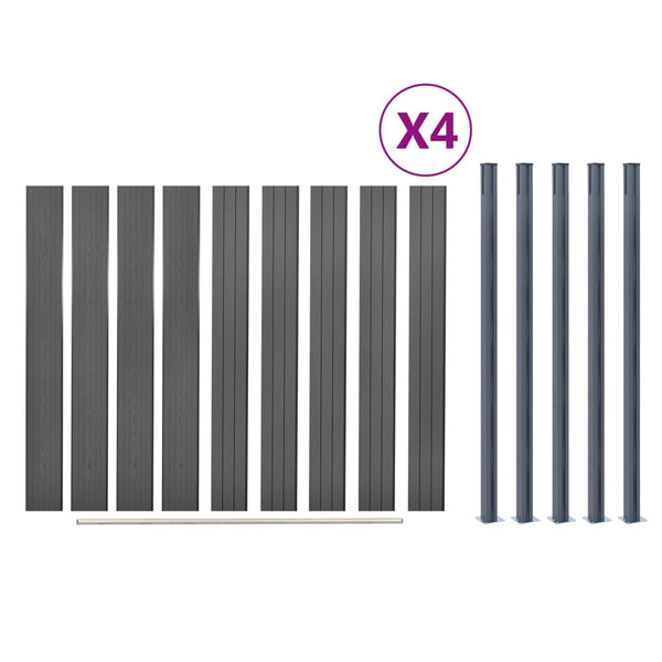 WPC Zaunelement-Set Grau 699x186 cm