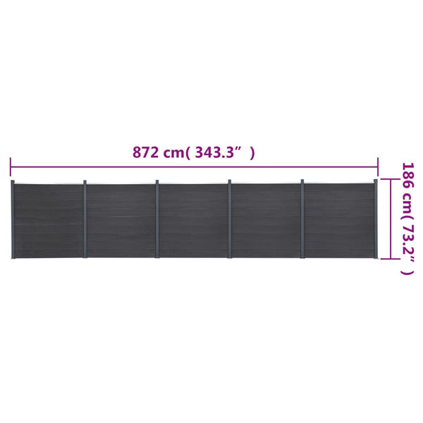 WPC Zaunelement Set Grau 872x186 cm