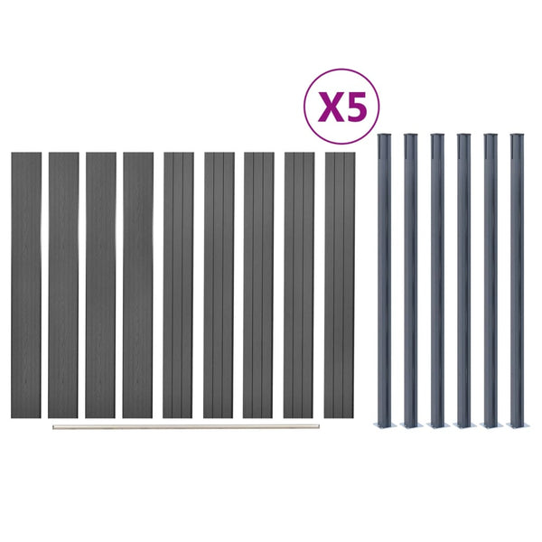 WPC Zaunelement Set Grau 872x186 cm