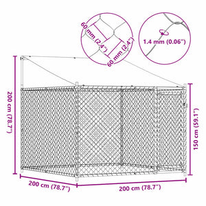 Hundezwinger mit Dach und Tür Grau 2x2x2 m Verzinkter Stahl