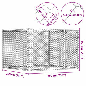 Hundezwinger mit Tür Grau 2x2x1,5 m Verzinkter Stahl